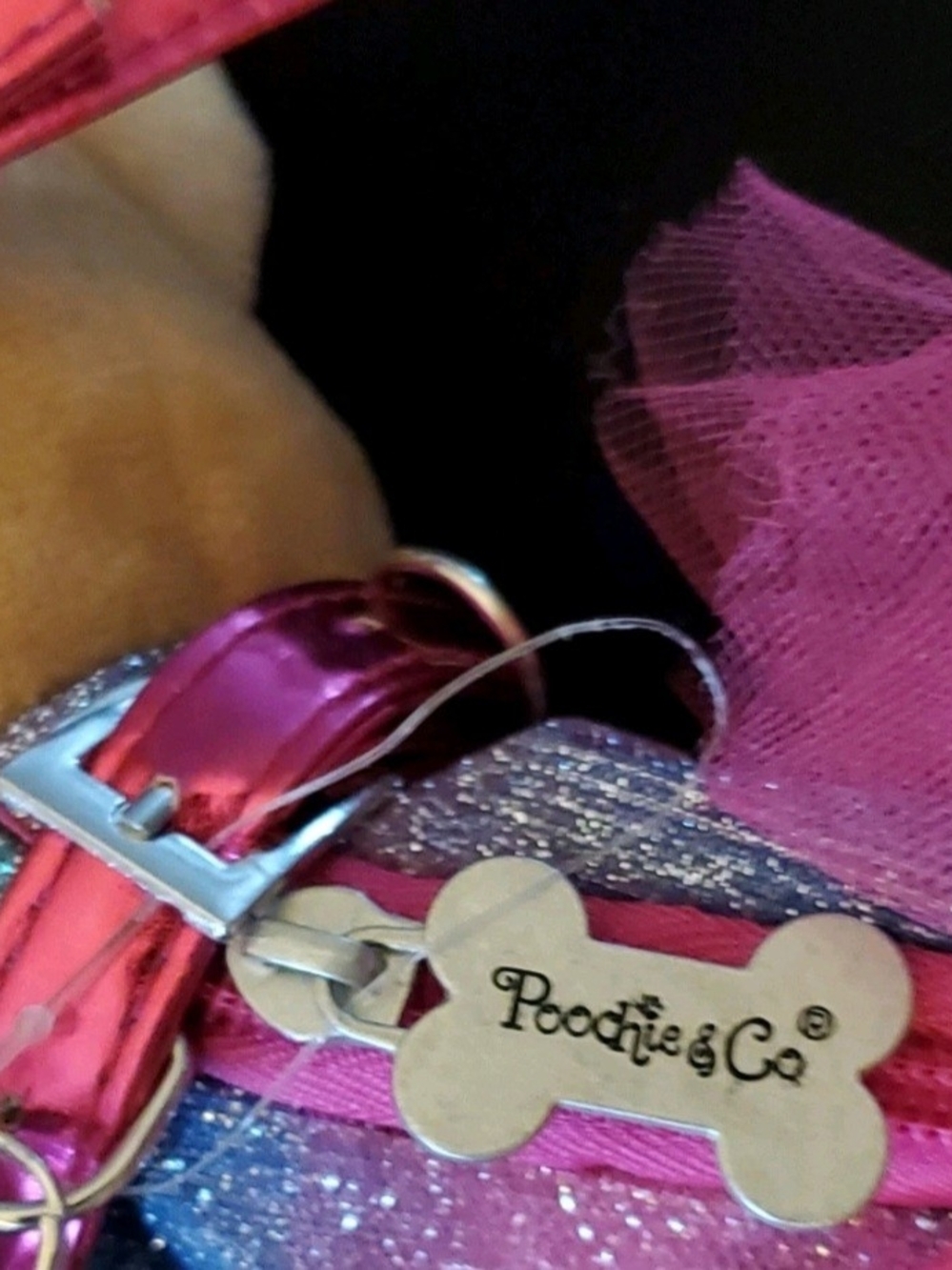 Plush Bulldog Shoulder Bag with Pink Tulle Dress - Picture 4 of 4